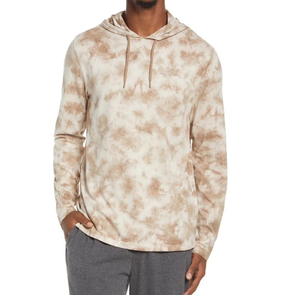 #11 Tie Dye Hoodie T-Shirt Lightweight Pullover Hoodie Tee MED Khaki Cotton - Picture 2 of 5